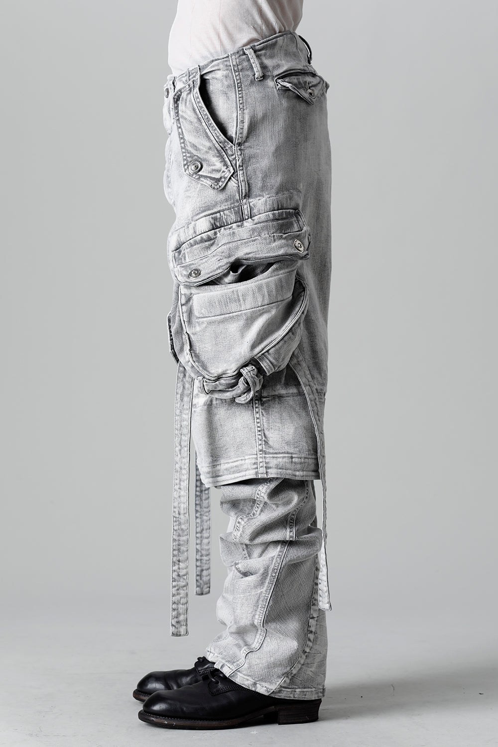 10.5oz Stretch Denim Gas Mask Wide Pants Plaster