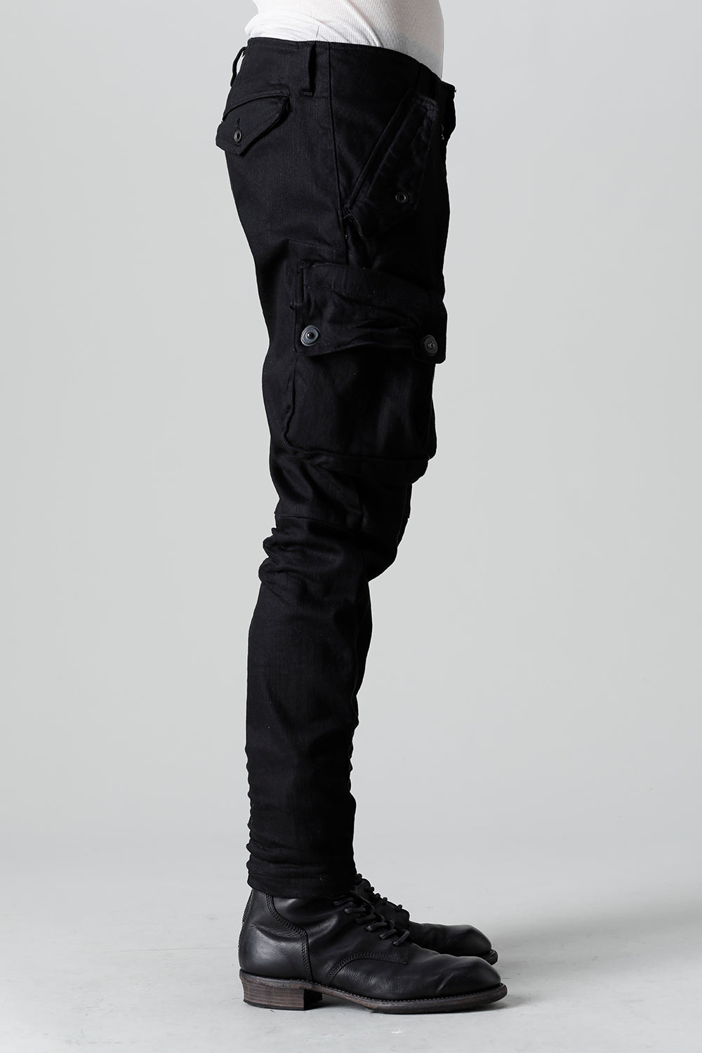 10.5oz Stretch Denim Gas Mask Skinny Pants Black