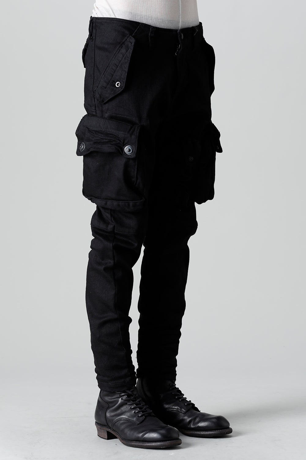 10.5oz Stretch Denim Gas Mask Skinny Pants Black