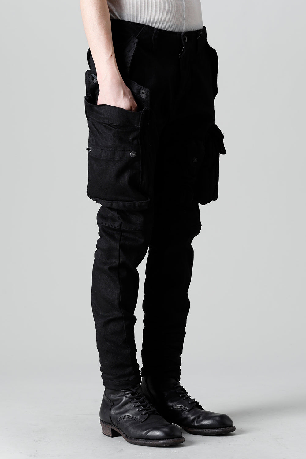 10.5oz Stretch Denim Gas Mask Skinny Pants Black