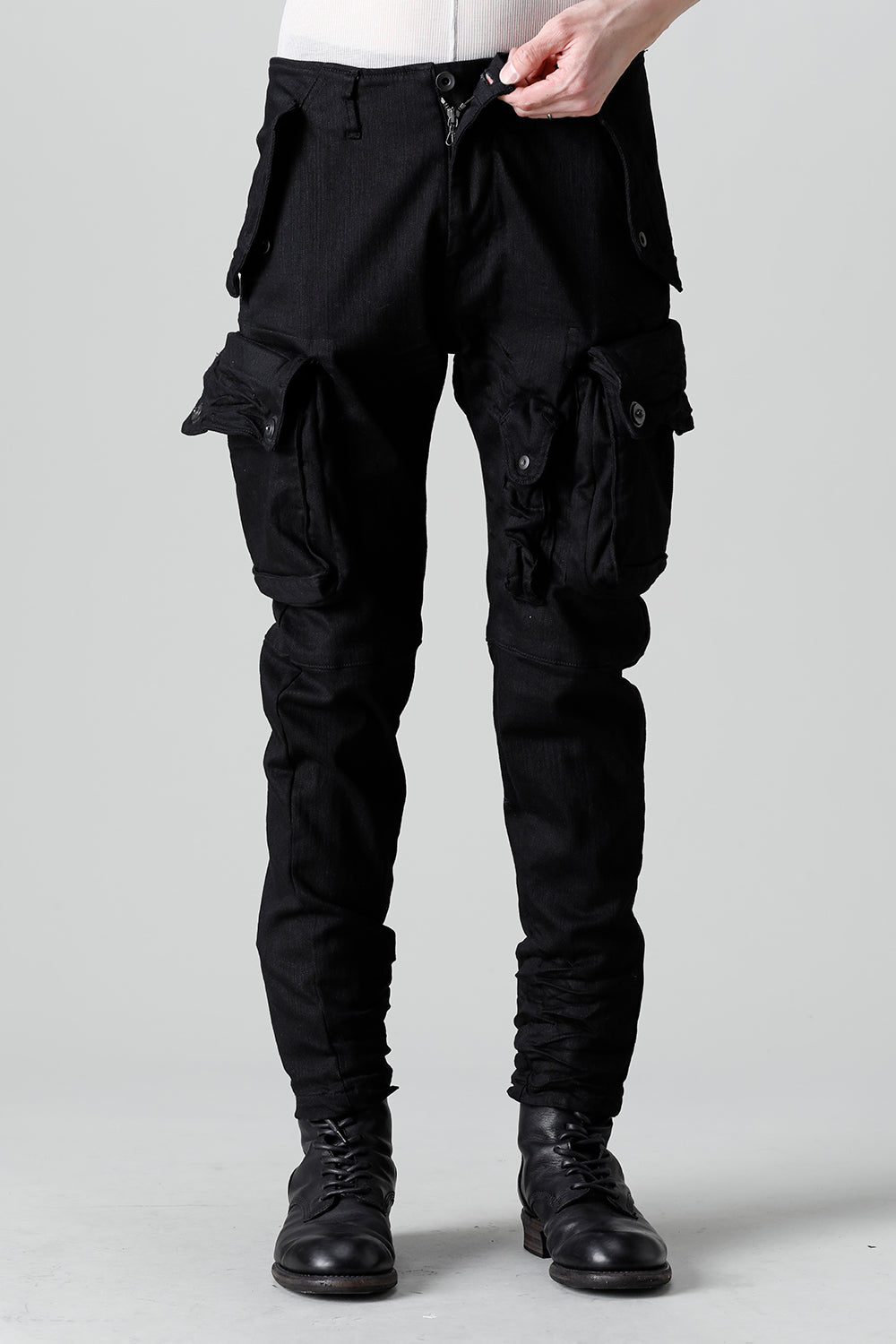 10.5oz Stretch Denim Gas Mask Skinny Pants Black