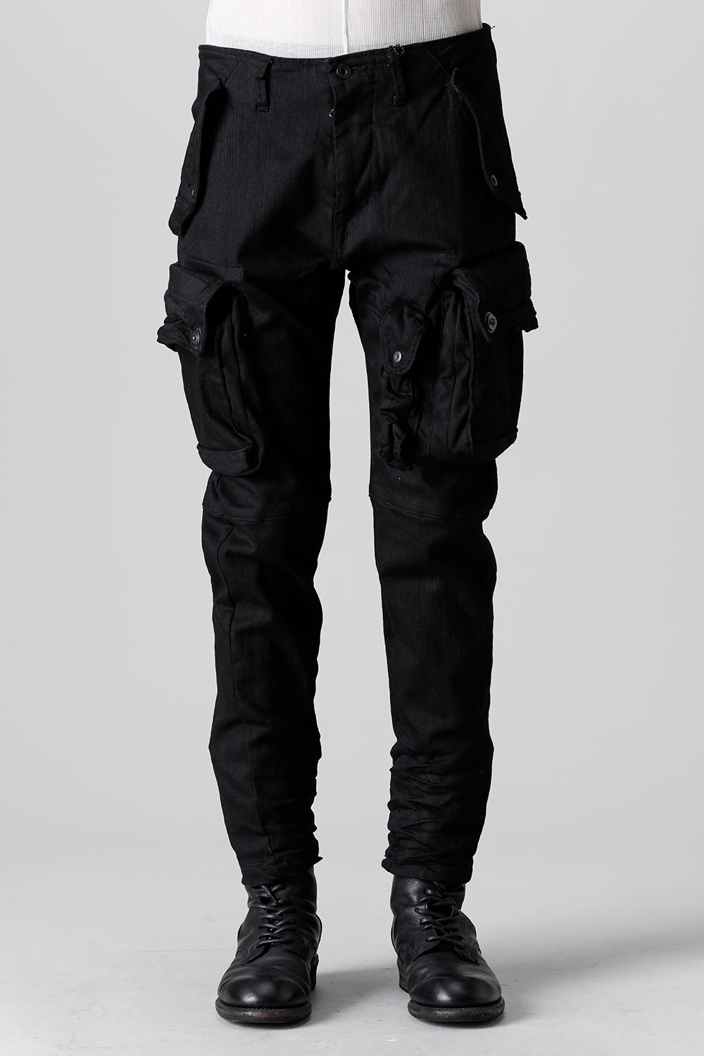 10.5oz Stretch Denim Gas Mask Skinny Pants Black