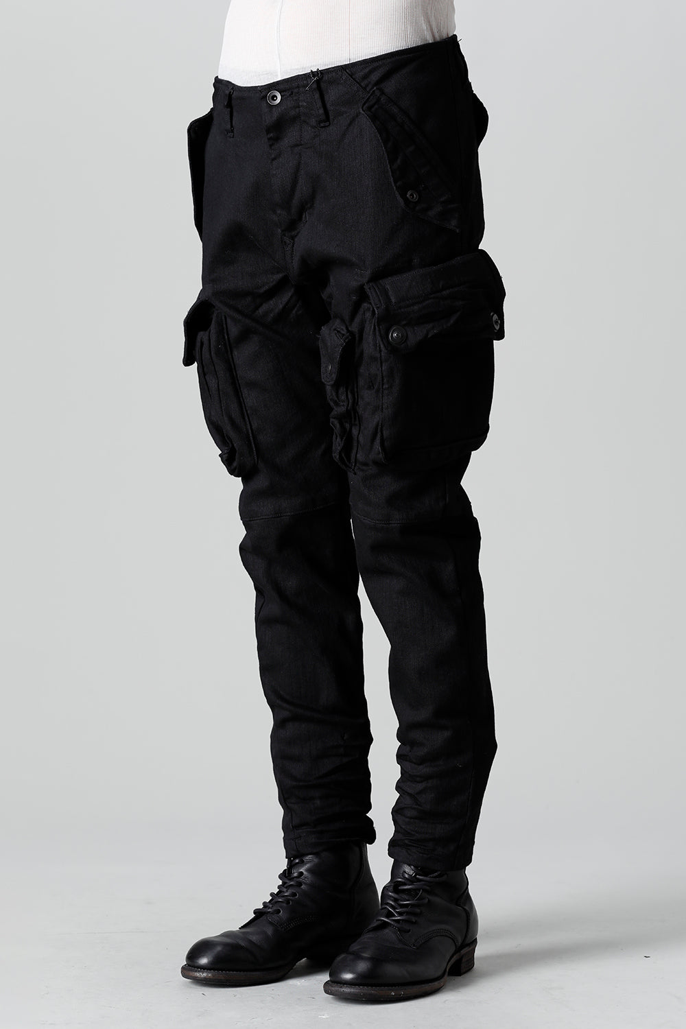 10.5oz Stretch Denim Gas Mask Skinny Pants Black