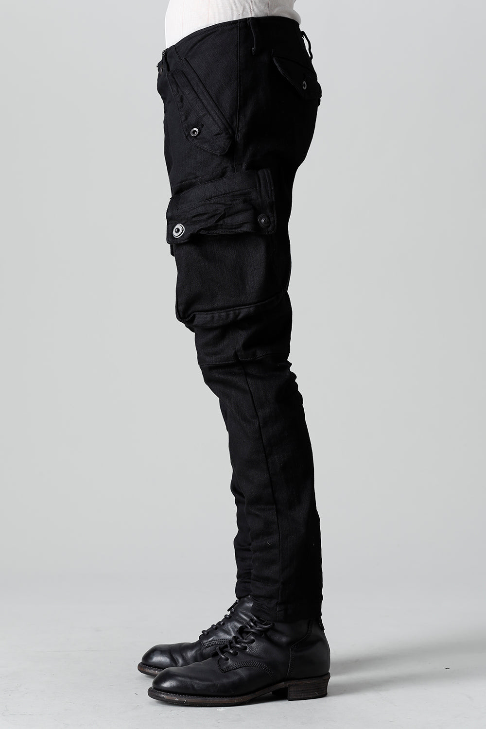 10.5oz Stretch Denim Gas Mask Skinny Pants Black