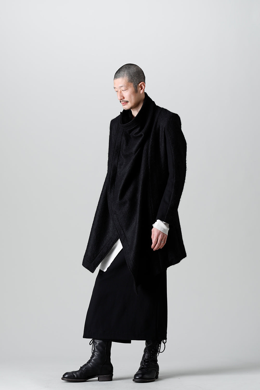 Wool Mohair Melton Over Wrap Coat