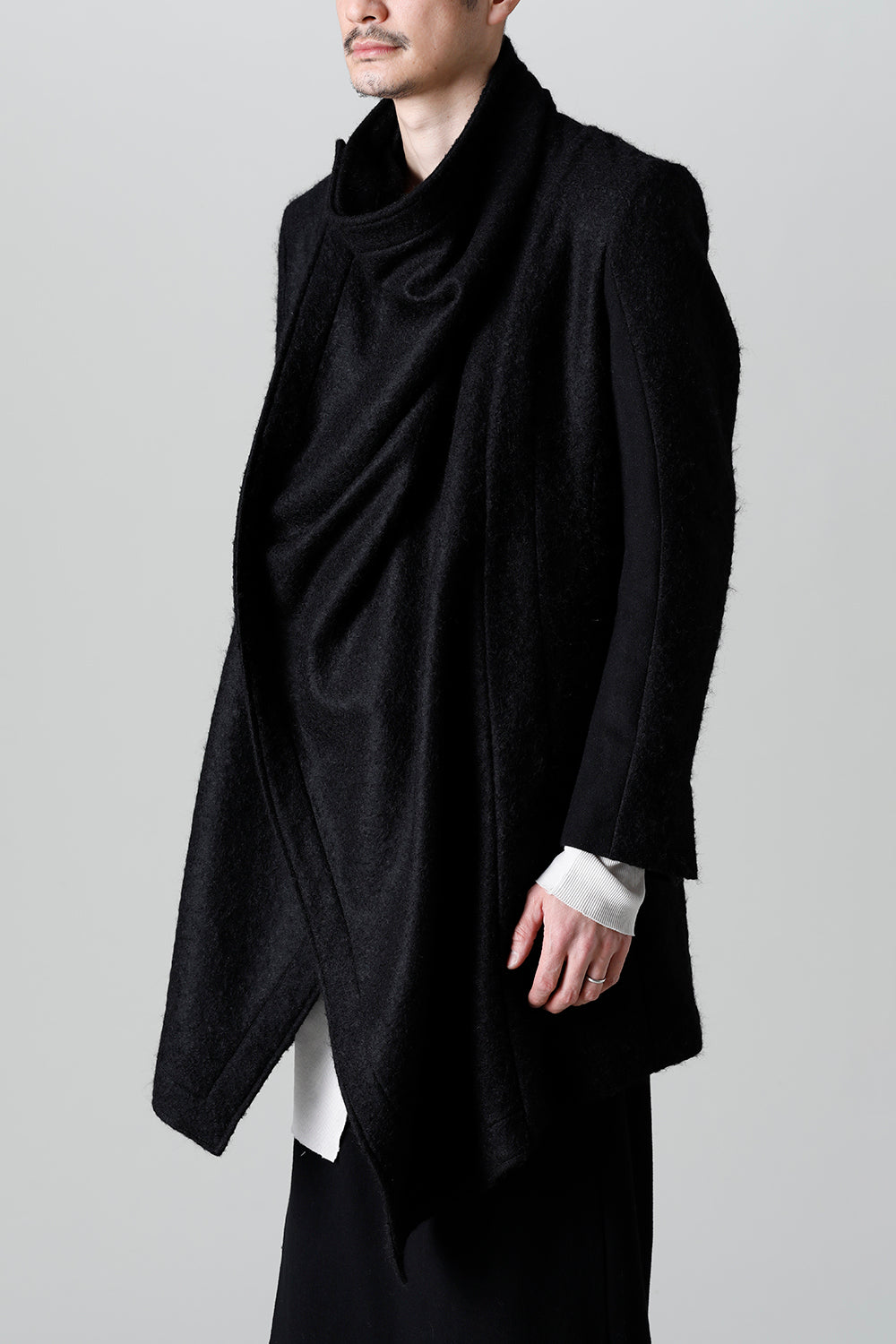 Wool Mohair Melton Over Wrap Coat