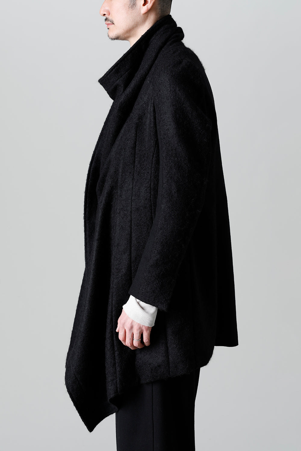 Wool Mohair Melton Over Wrap Coat