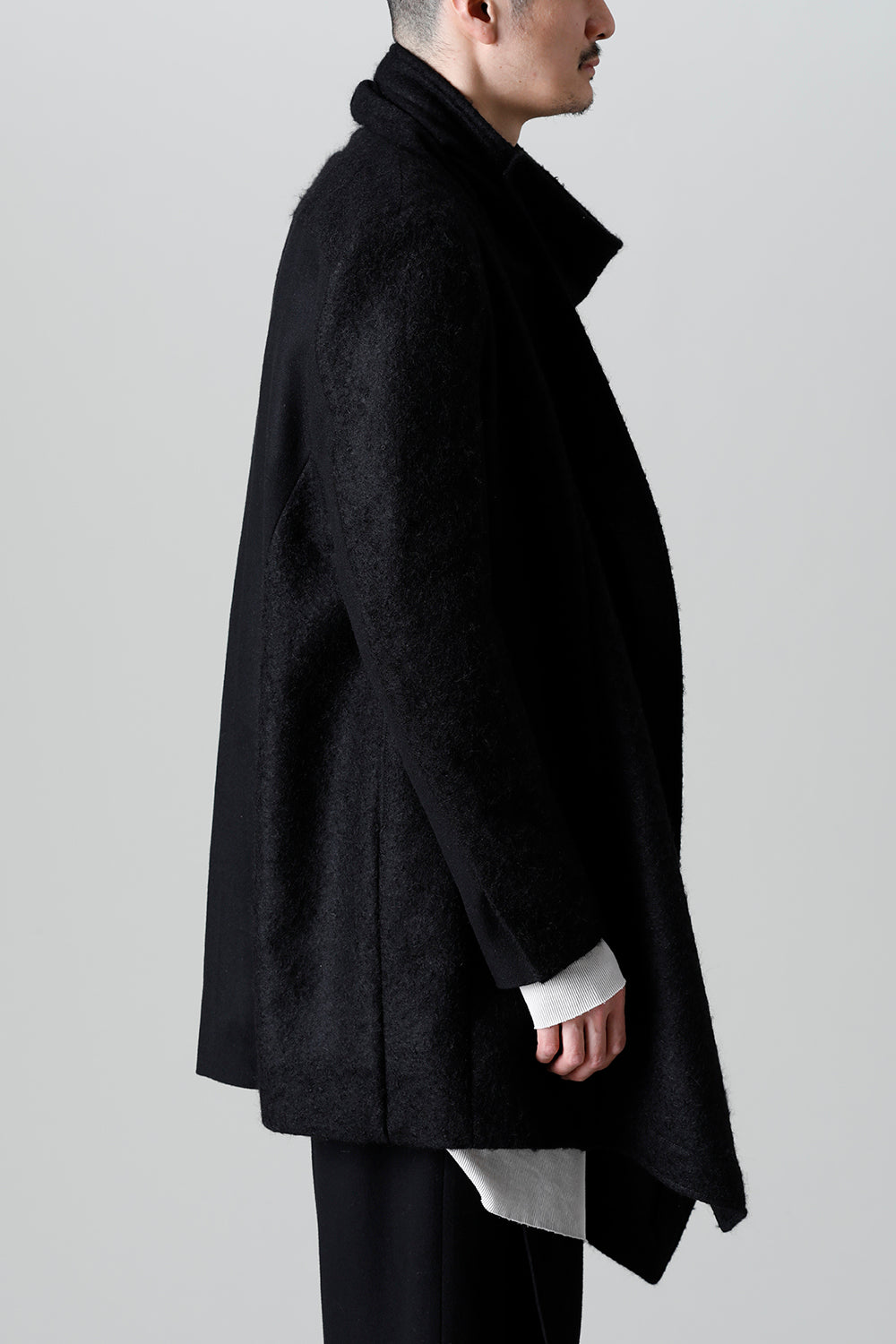 Wool Mohair Melton Over Wrap Coat