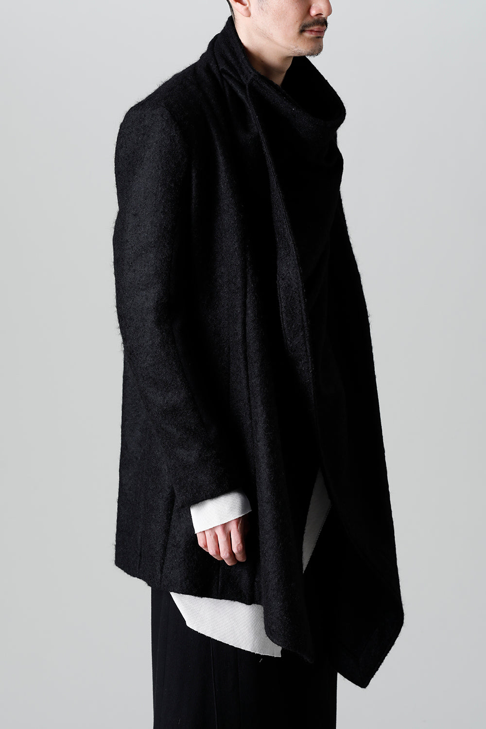 Wool Mohair Melton Over Wrap Coat