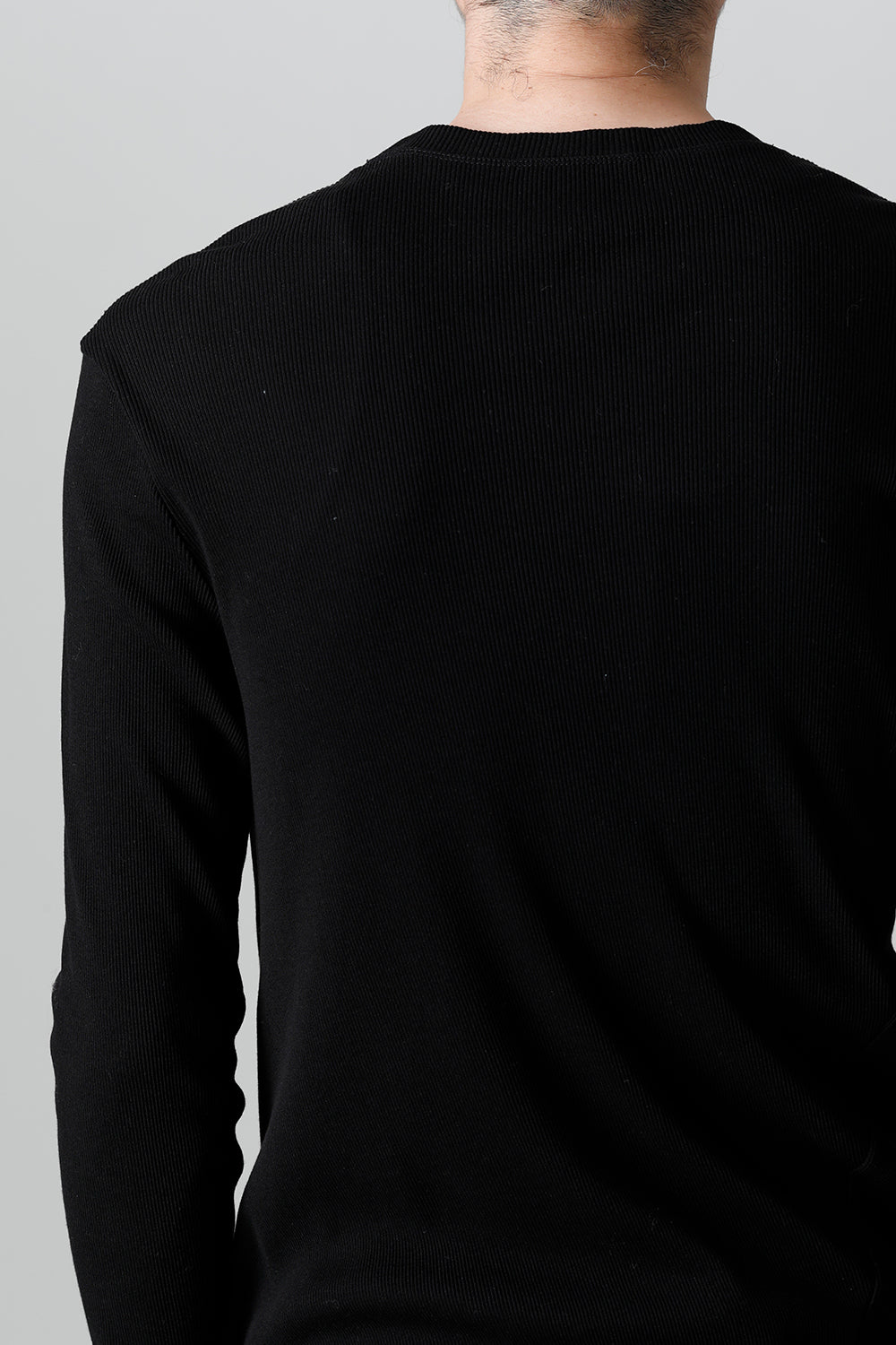 リブ アシンメトリーカットソー ブラック