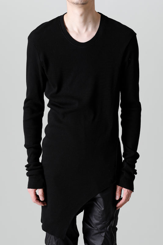 リブ アシンメトリーカットソー ブラック