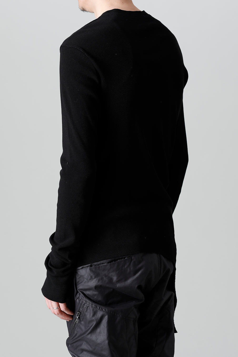 リブ アシンメトリーカットソー ブラック