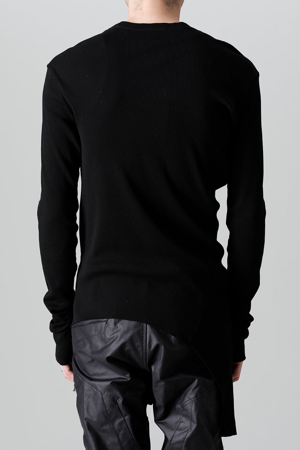 リブ アシンメトリーカットソー ブラック