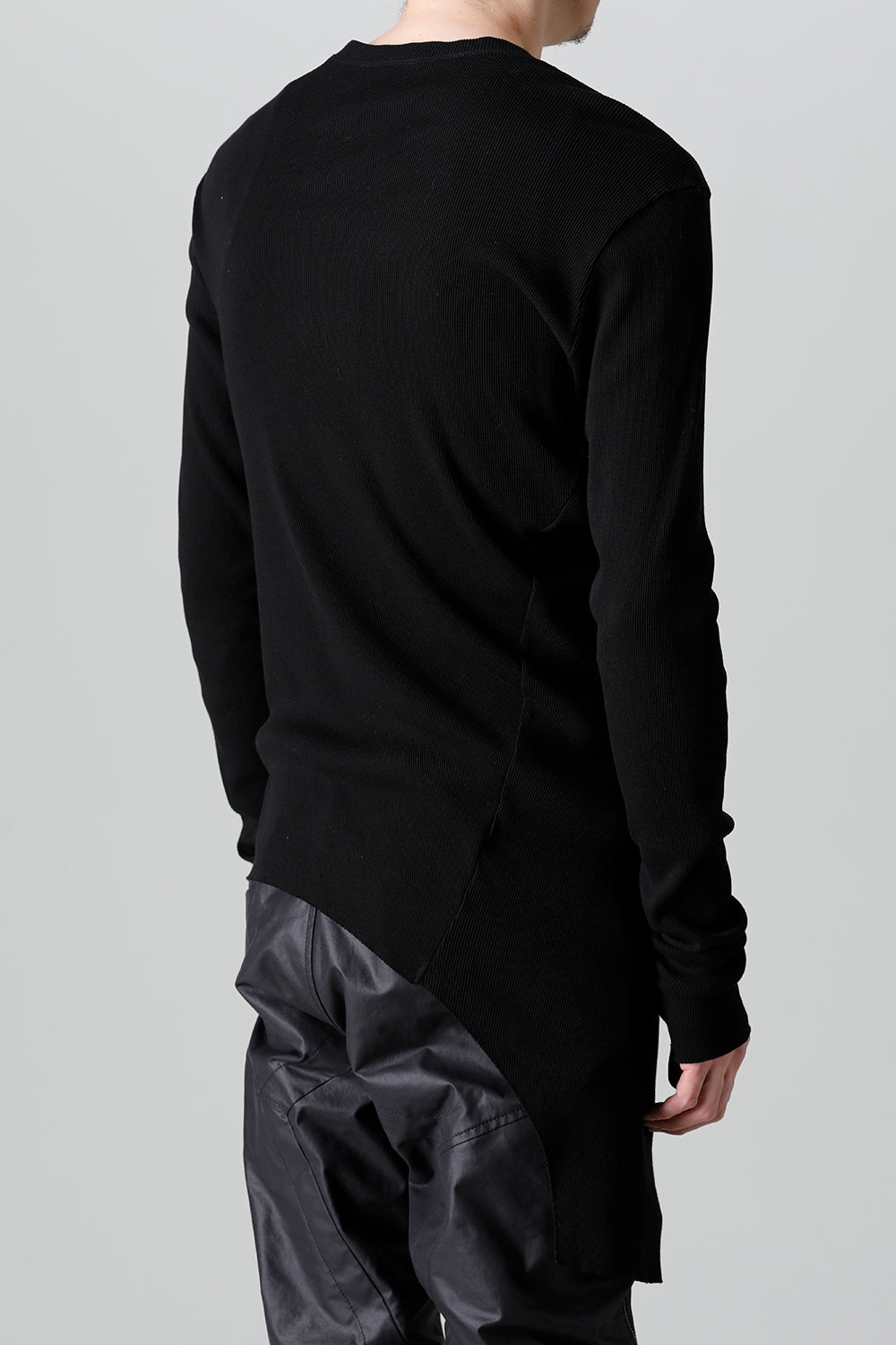 リブ アシンメトリーカットソー ブラック