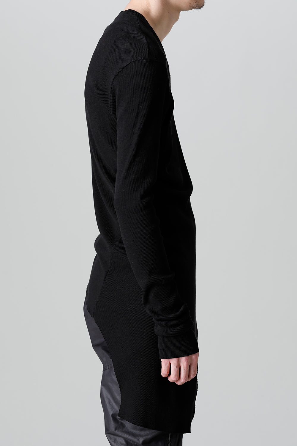 リブ アシンメトリーカットソー ブラック