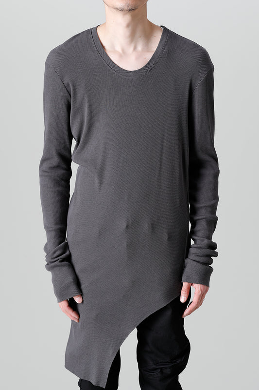 リブ アシンメトリーカットソー チャコール