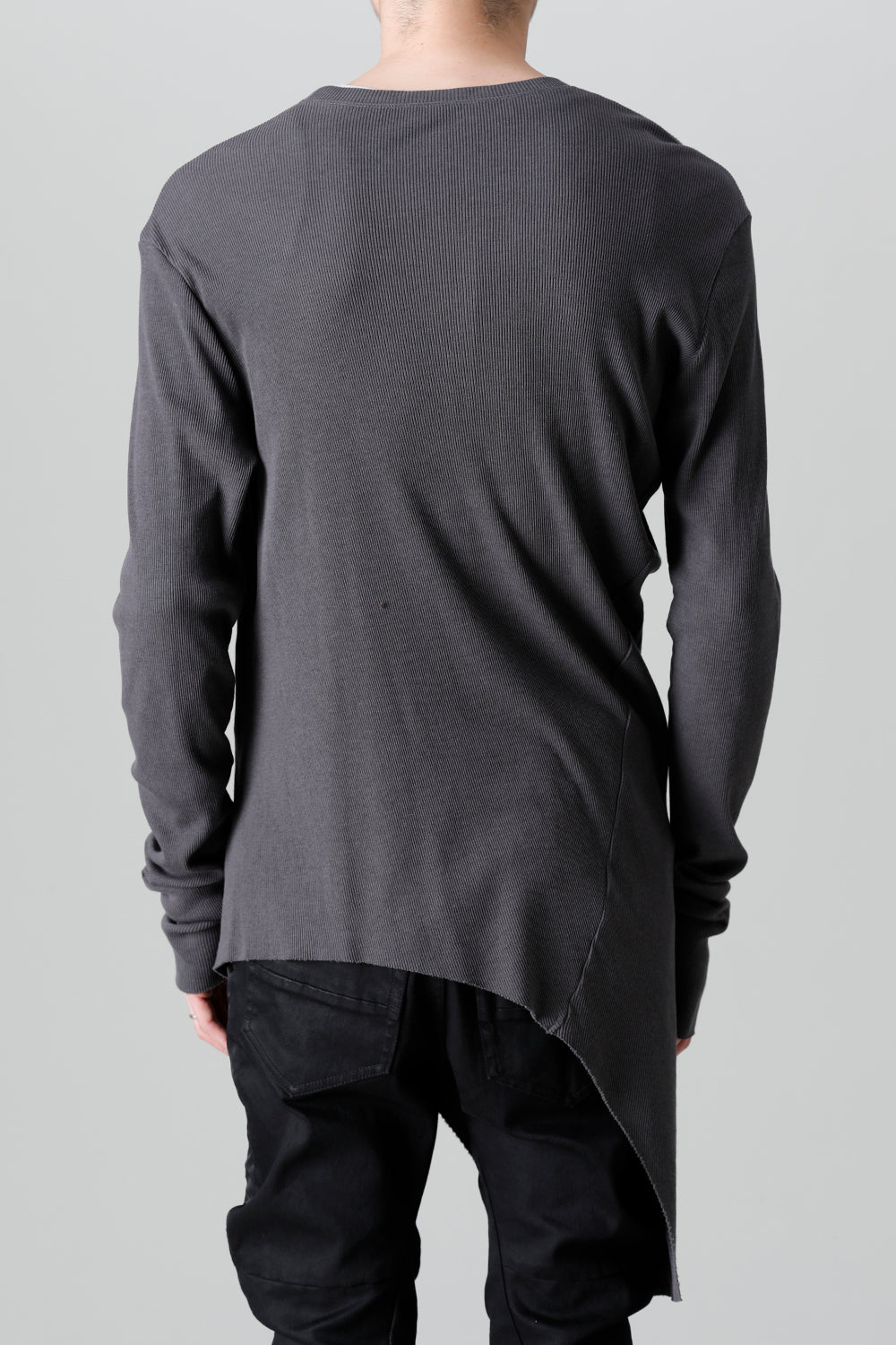 リブ アシンメトリーカットソー チャコール