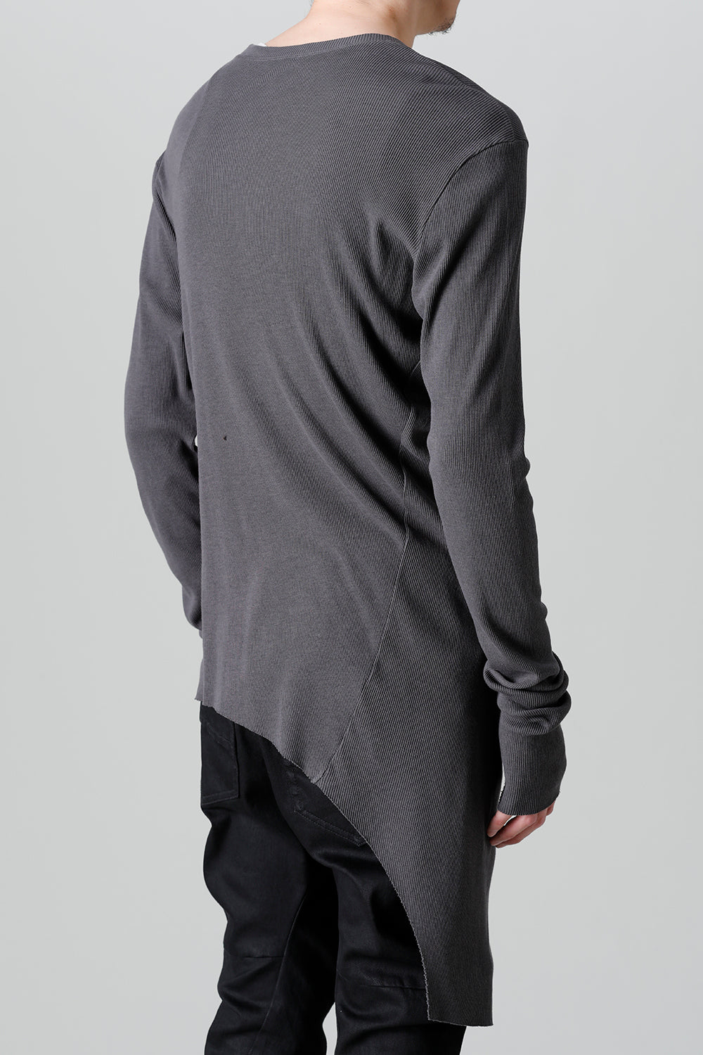 リブ アシンメトリーカットソー チャコール