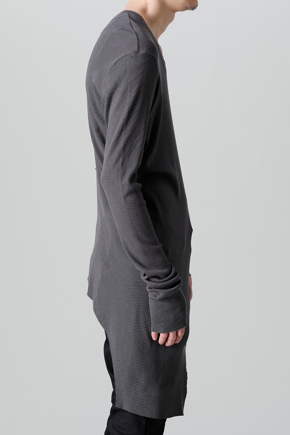 リブ アシンメトリーカットソー チャコール