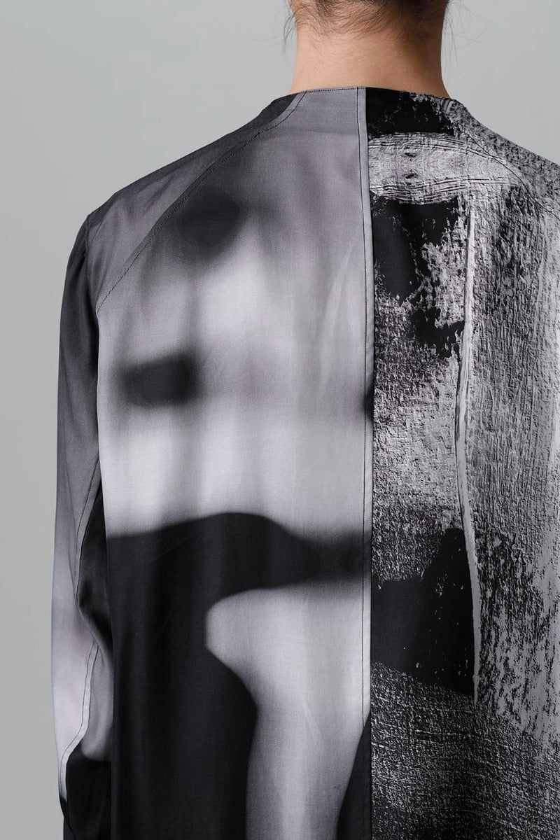 Cupro/Rayon Twill Printed Shirt  Black Print