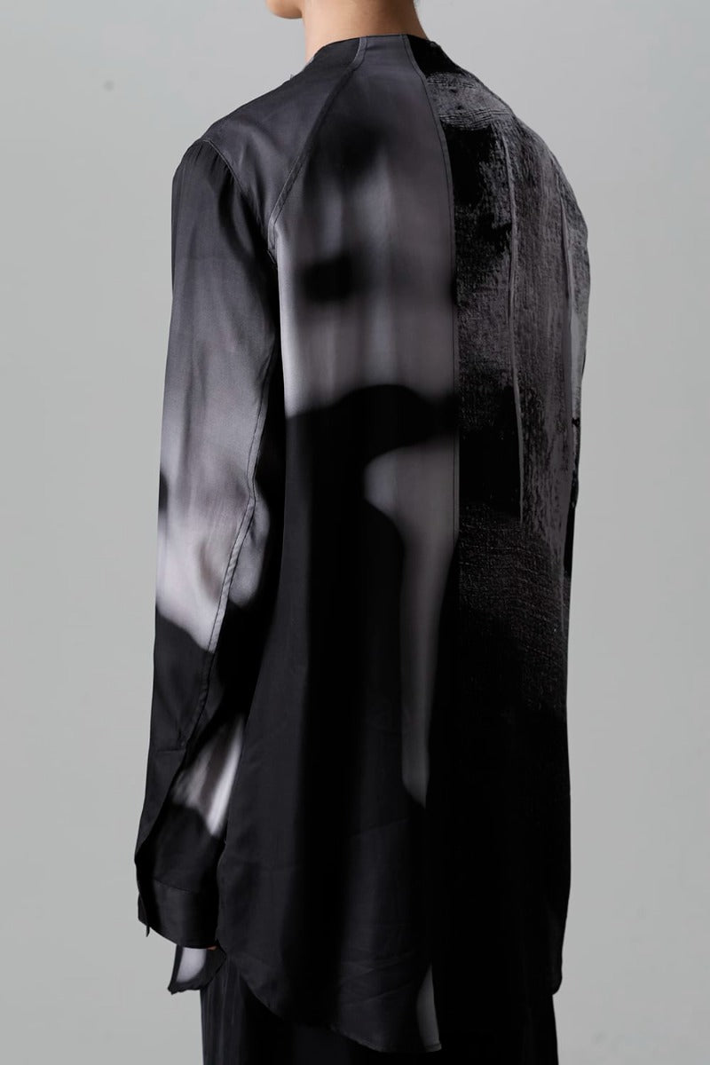 Cupro/Rayon Twill Printed Shirt  Black Print