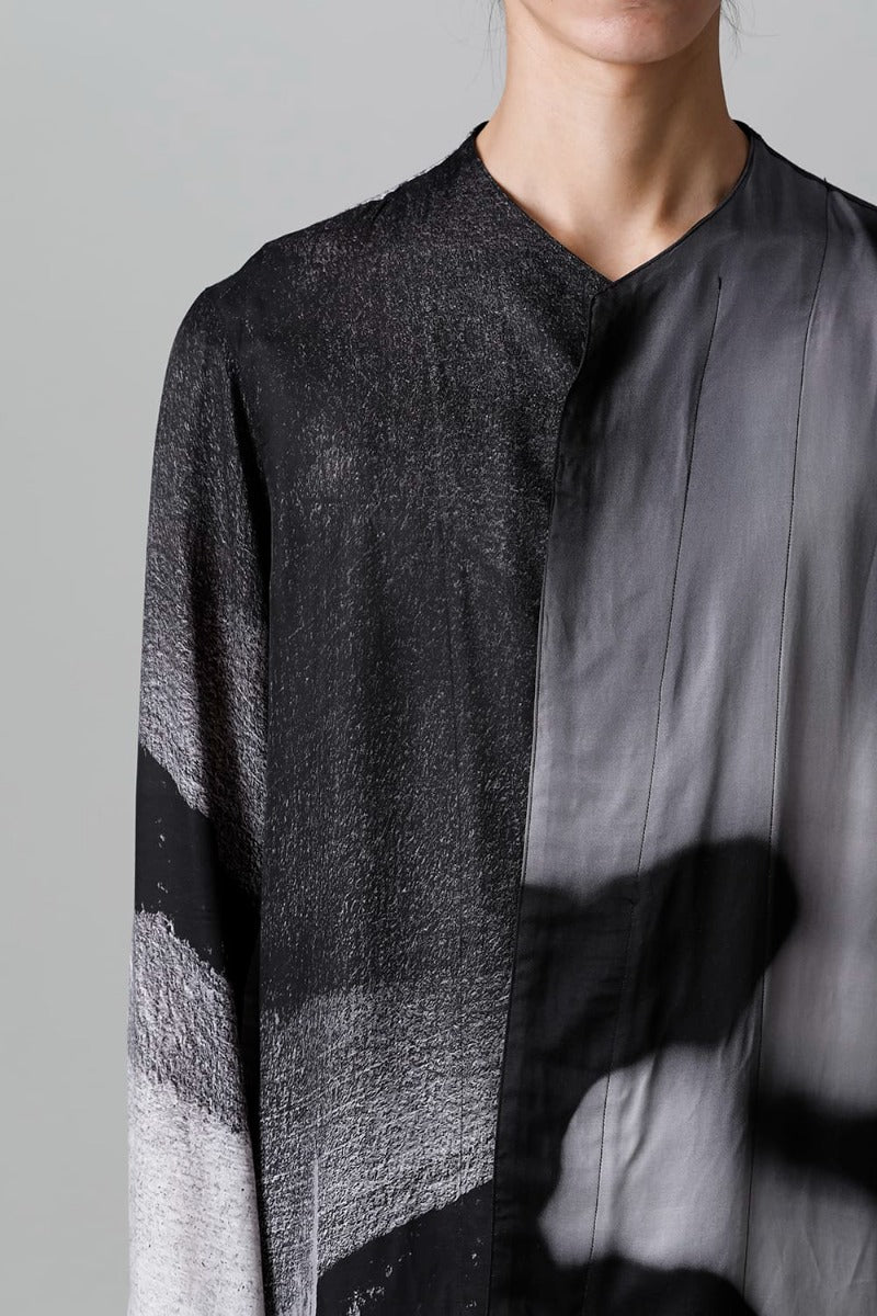 Cupro/Rayon Twill Printed Shirt  Black Print