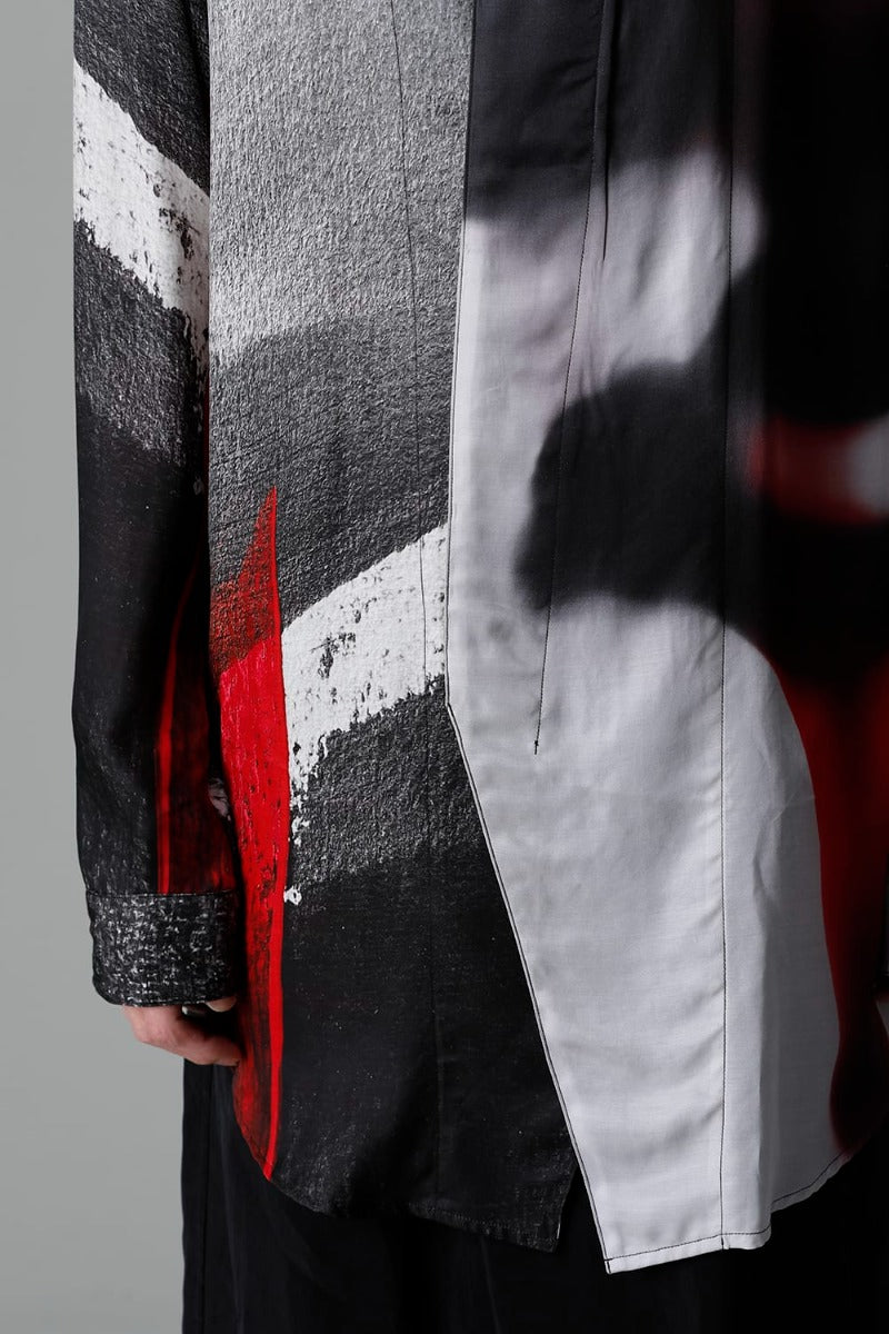 Cupro/Rayon Twill Printed Shirt  Red Print