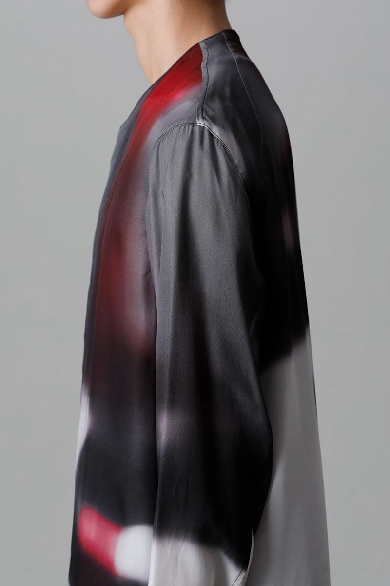 Cupro/Rayon Twill Printed Shirt  Red Print