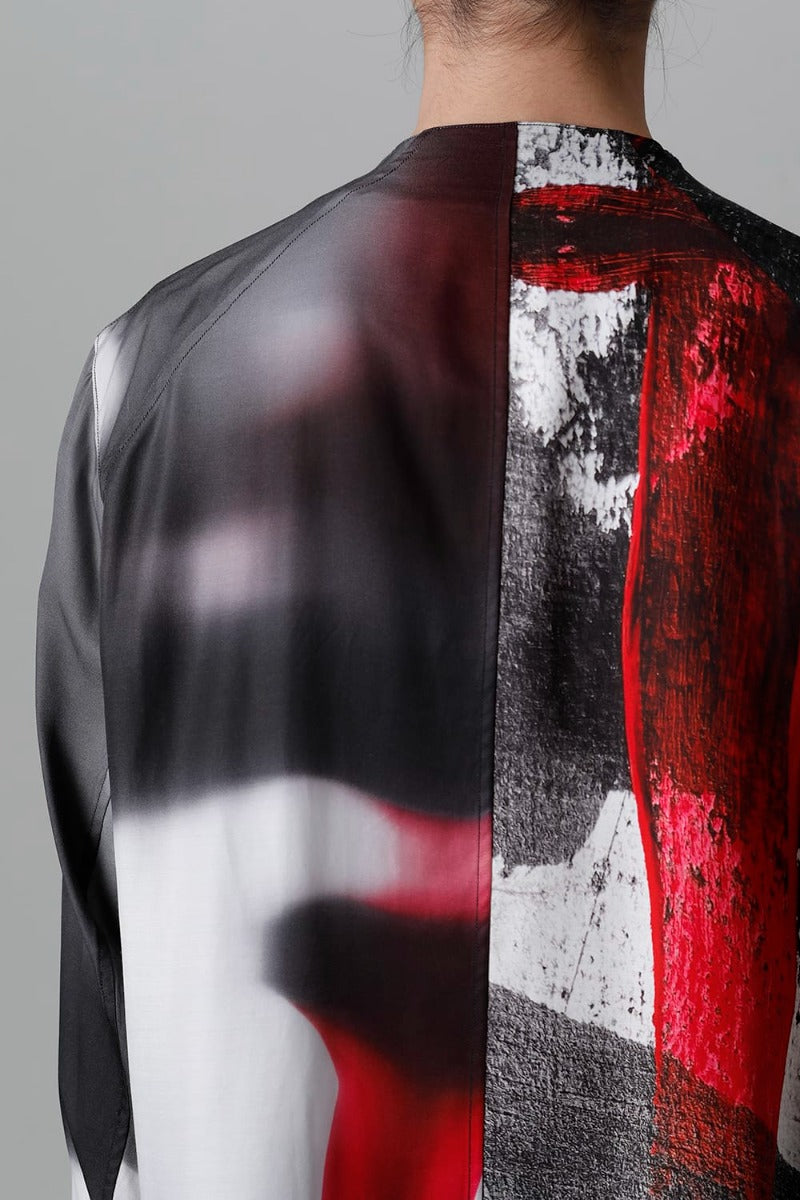 Cupro/Rayon Twill Printed Shirt  Red Print