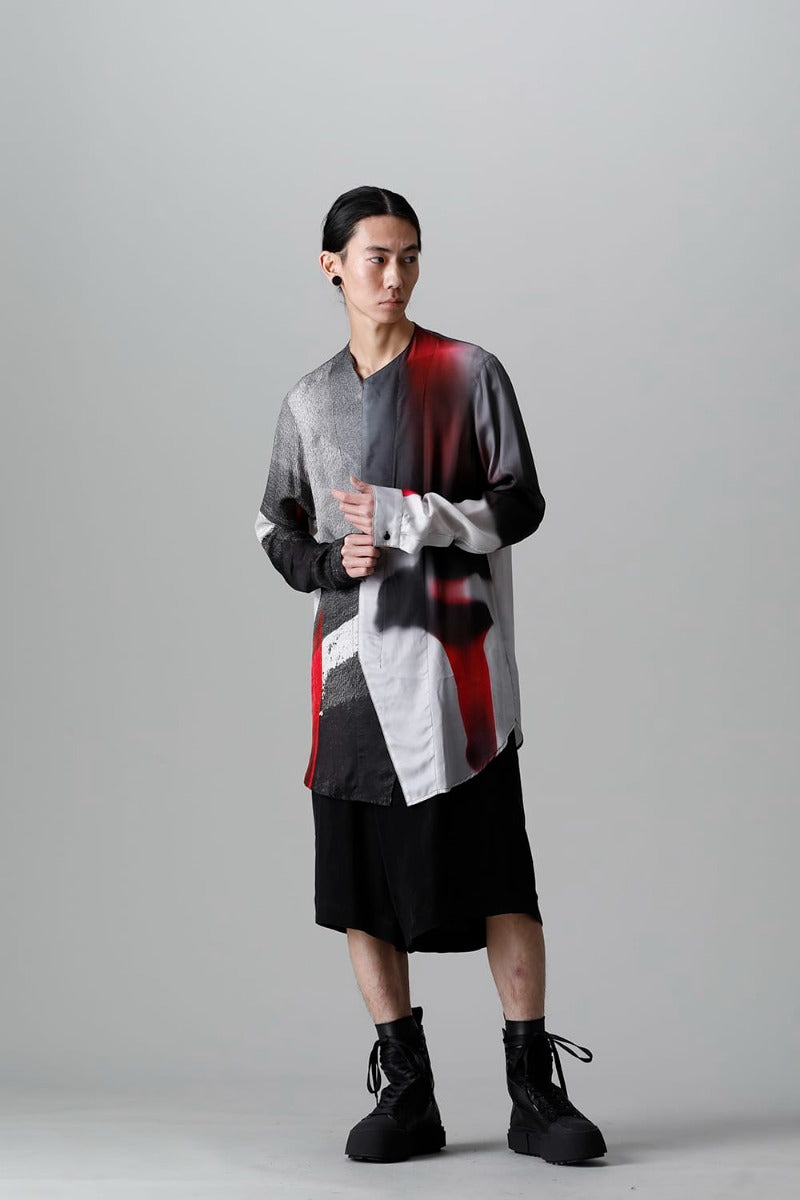 Cupro/Rayon Twill Printed Shirt  Red Print