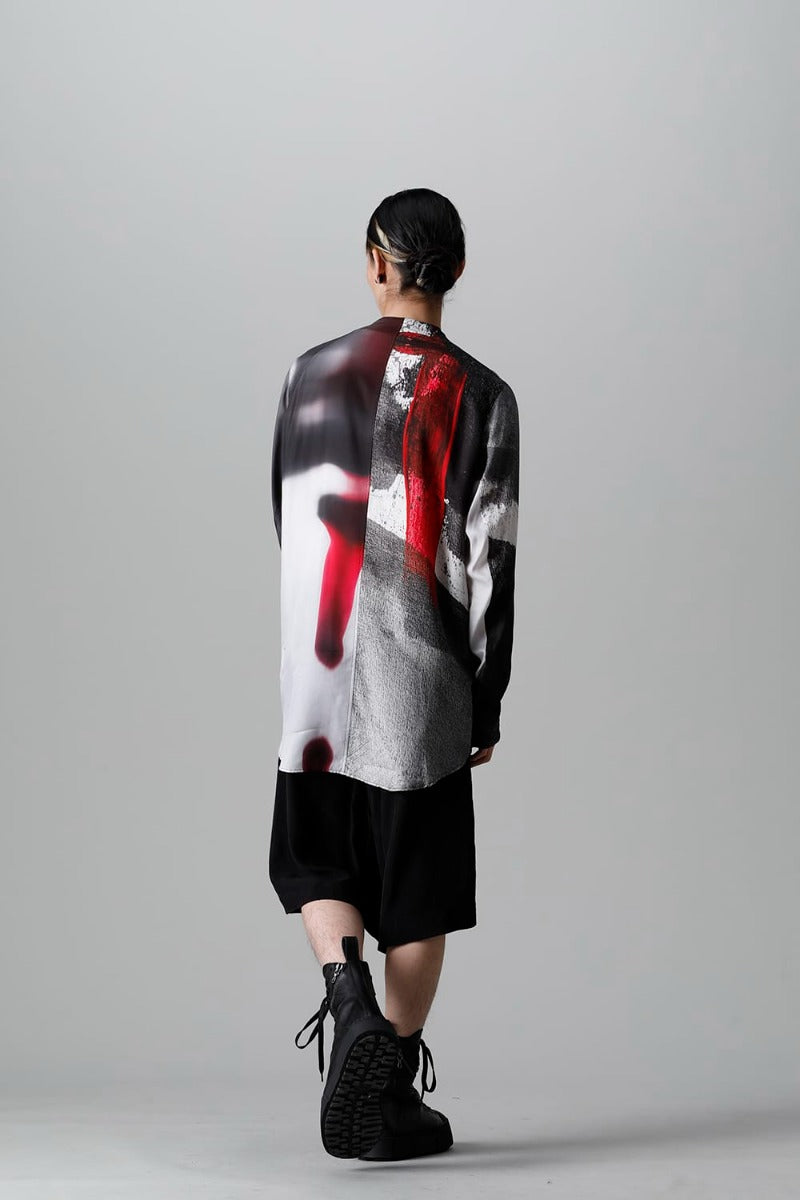 Cupro/Rayon Twill Printed Shirt  Red Print