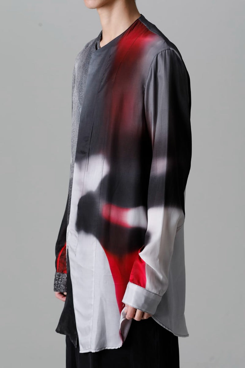 Cupro/Rayon Twill Printed Shirt  Red Print