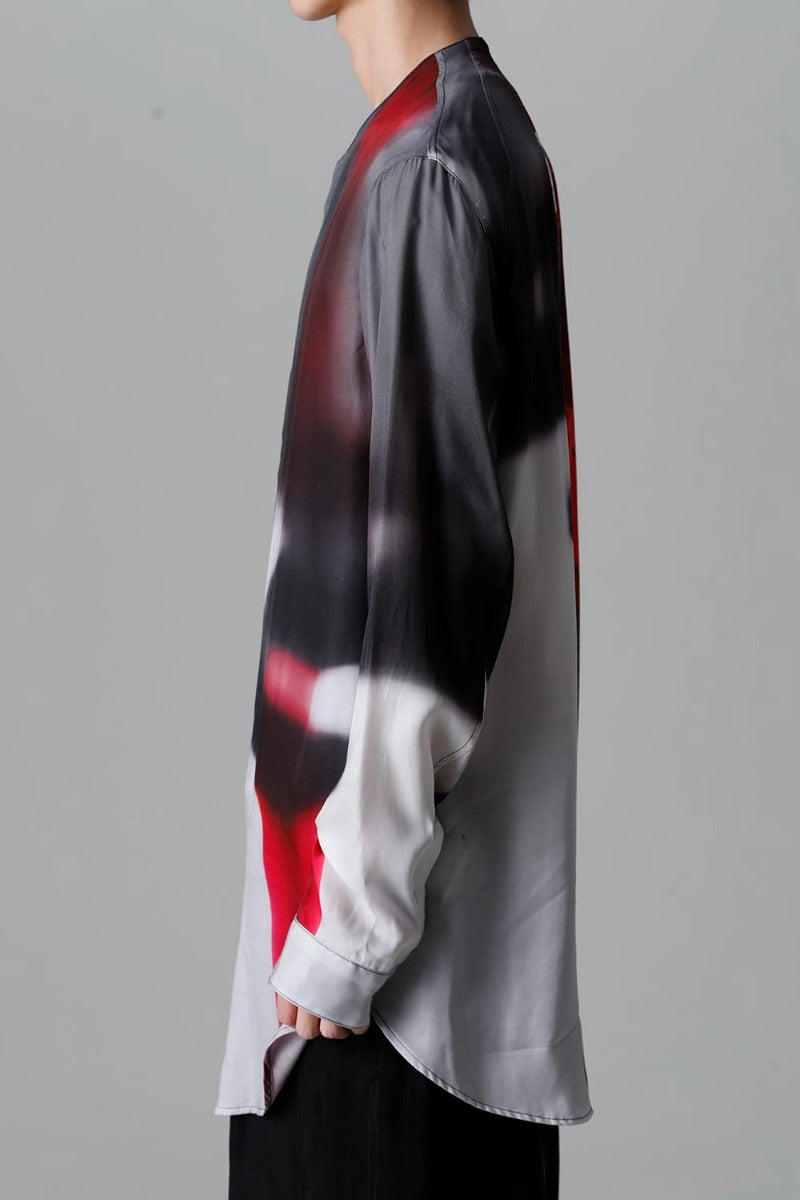 Cupro/Rayon Twill Printed Shirt  Red Print