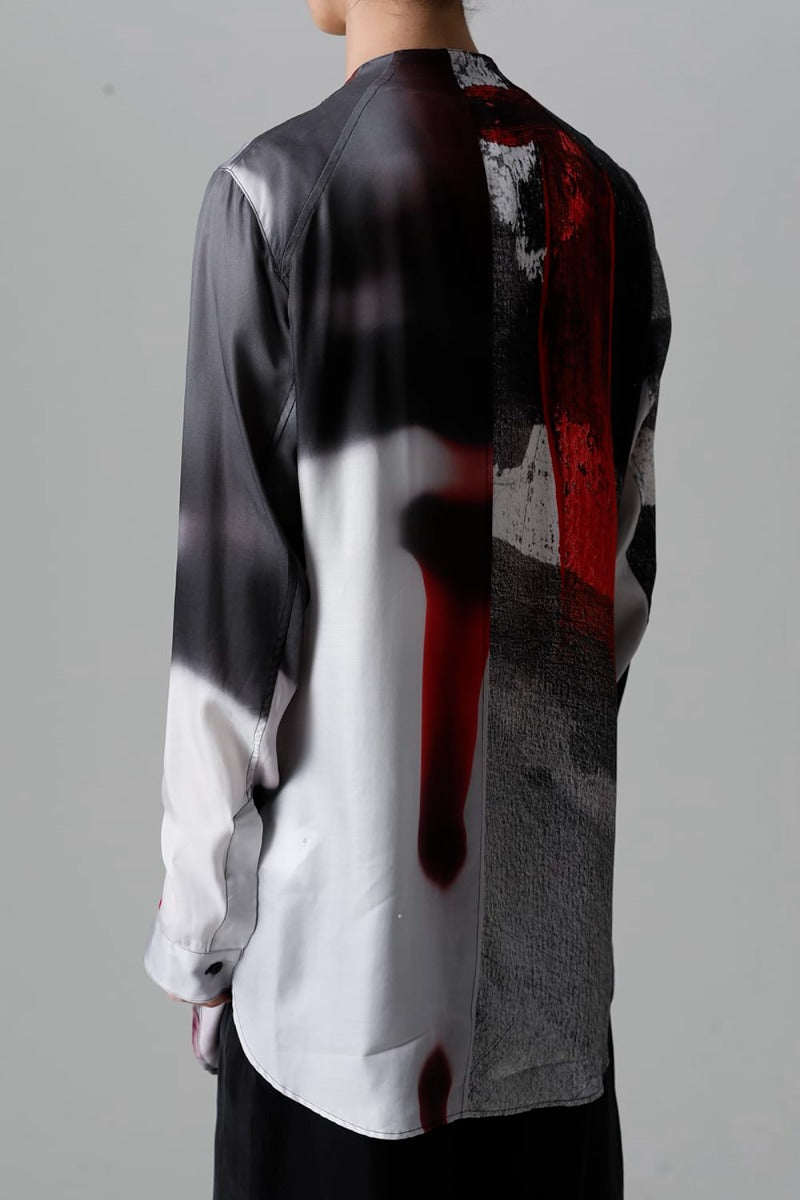 Cupro/Rayon Twill Printed Shirt  Red Print