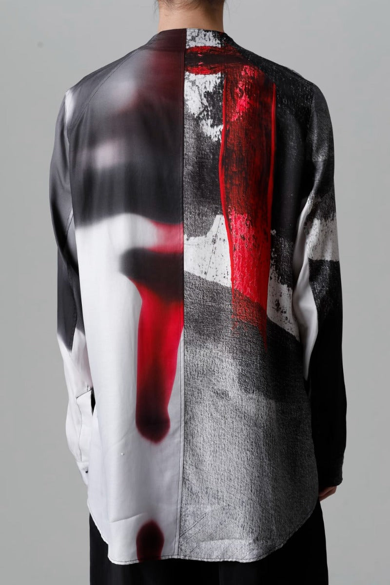 Cupro/Rayon Twill Printed Shirt  Red Print