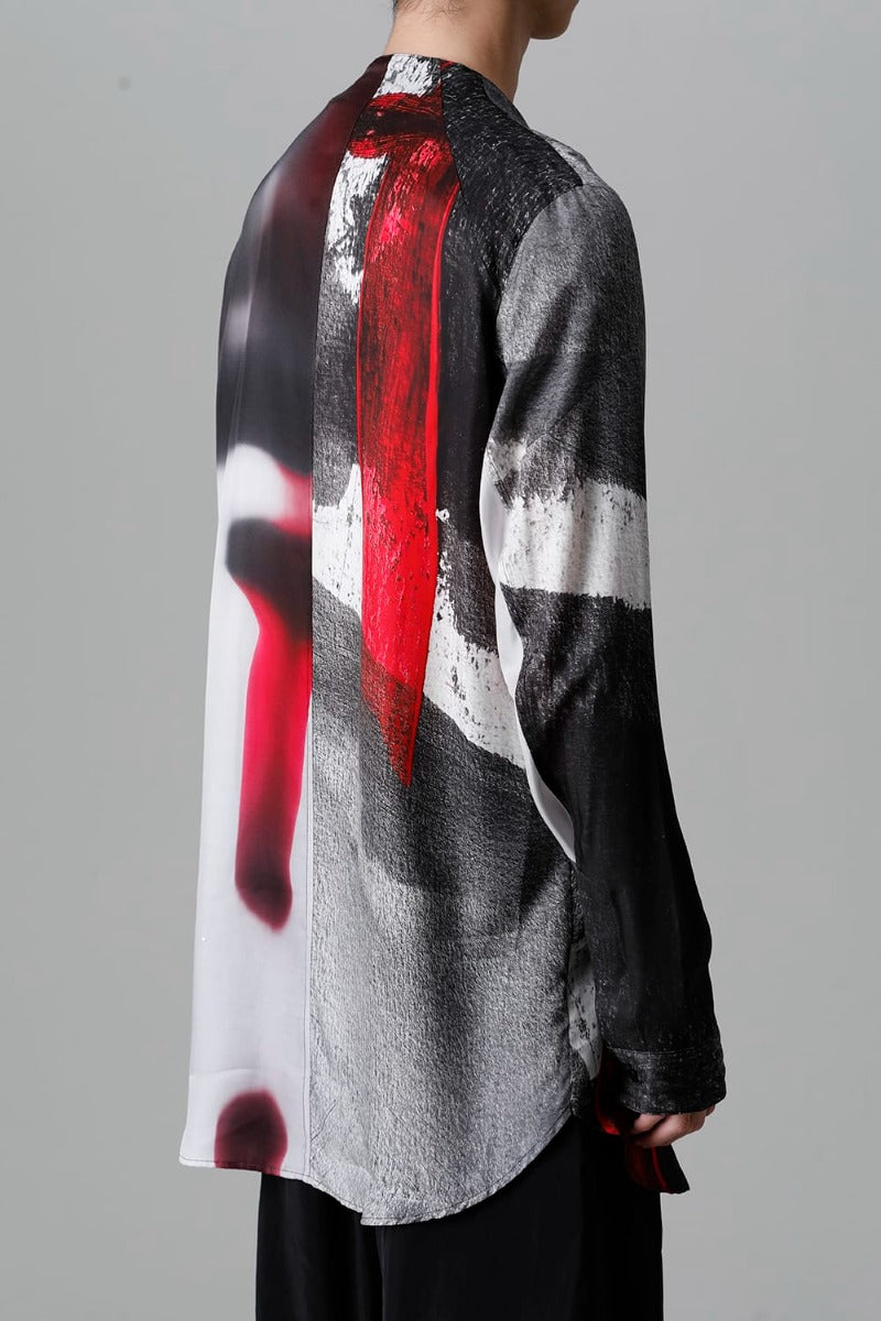 Cupro/Rayon Twill Printed Shirt  Red Print