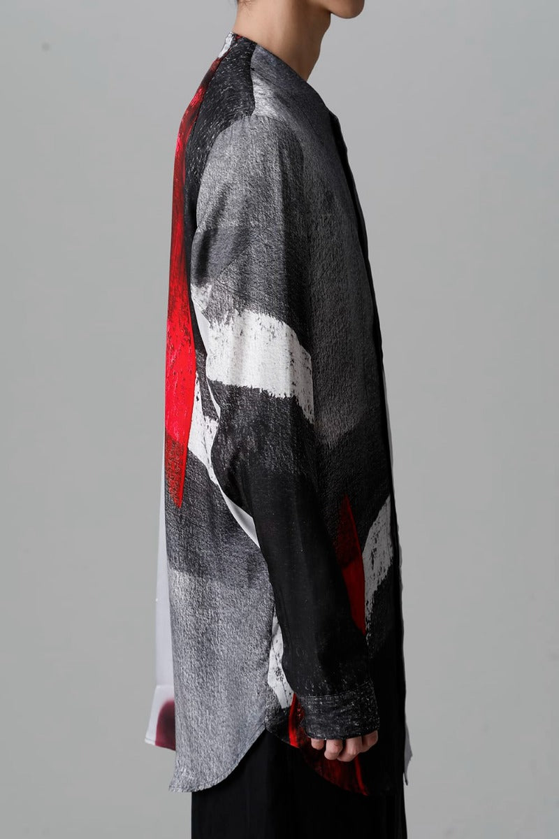 Cupro/Rayon Twill Printed Shirt  Red Print