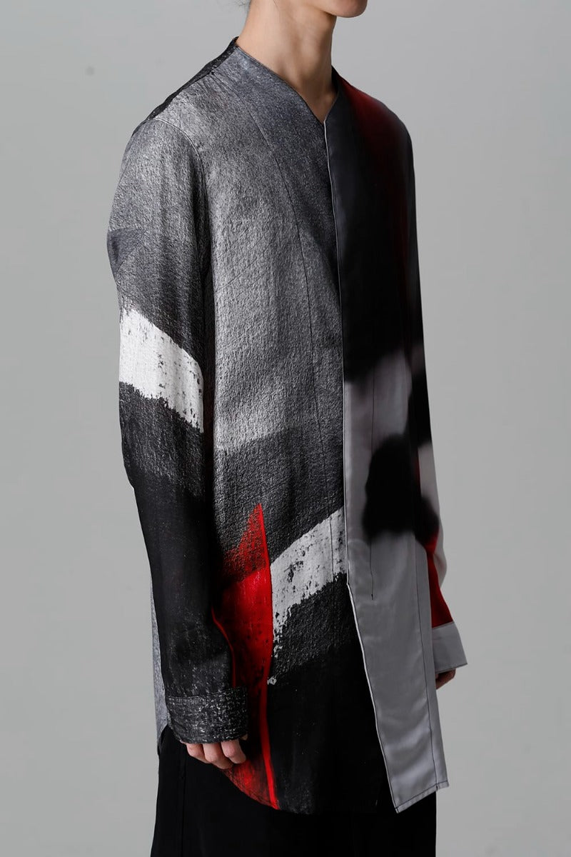 Cupro/Rayon Twill Printed Shirt  Red Print