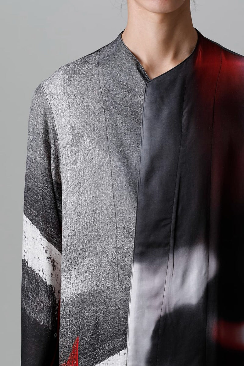 Cupro/Rayon Twill Printed Shirt  Red Print