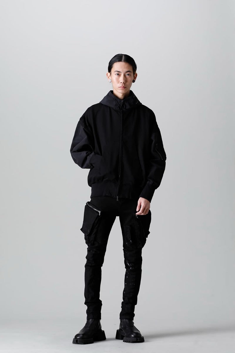 Cotton Sweat Damaged Combo Hoodie Black