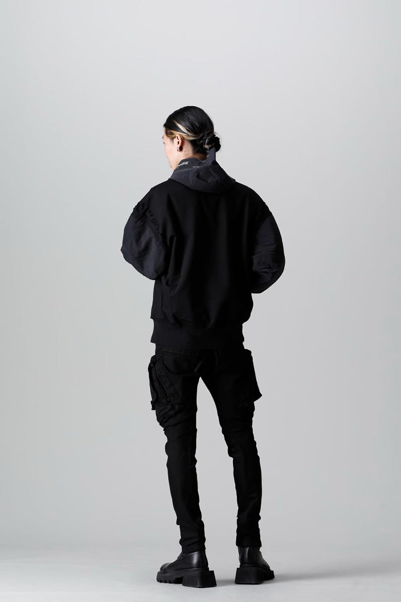 Cotton Sweat Damaged Combo Hoodie Black