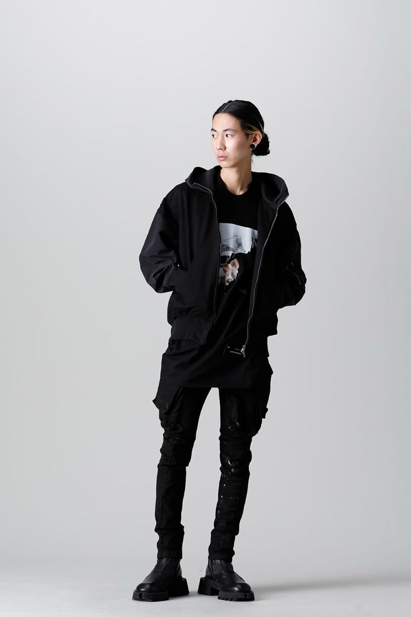 Cotton Sweat Damaged Combo Hoodie Black