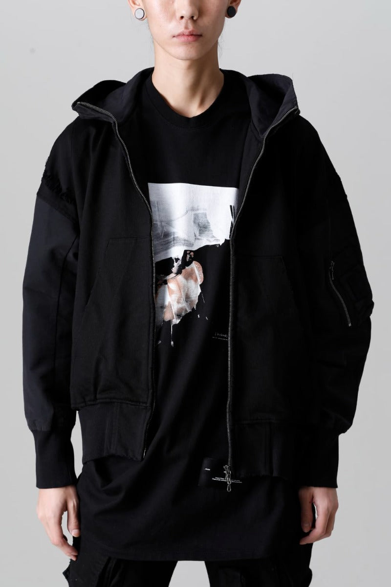 Cotton Sweat Damaged Combo Hoodie Black