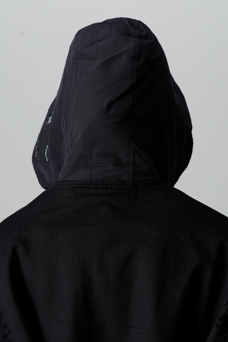 Cotton Sweat Damaged Combo Hoodie Black