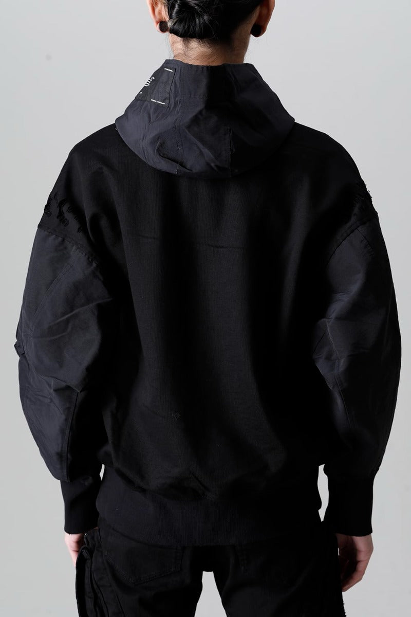 Cotton Sweat Damaged Combo Hoodie Black