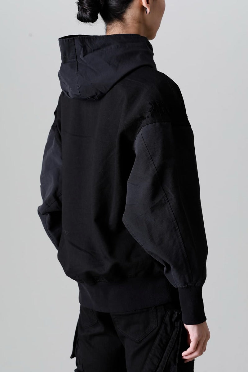 Cotton Sweat Damaged Combo Hoodie Black