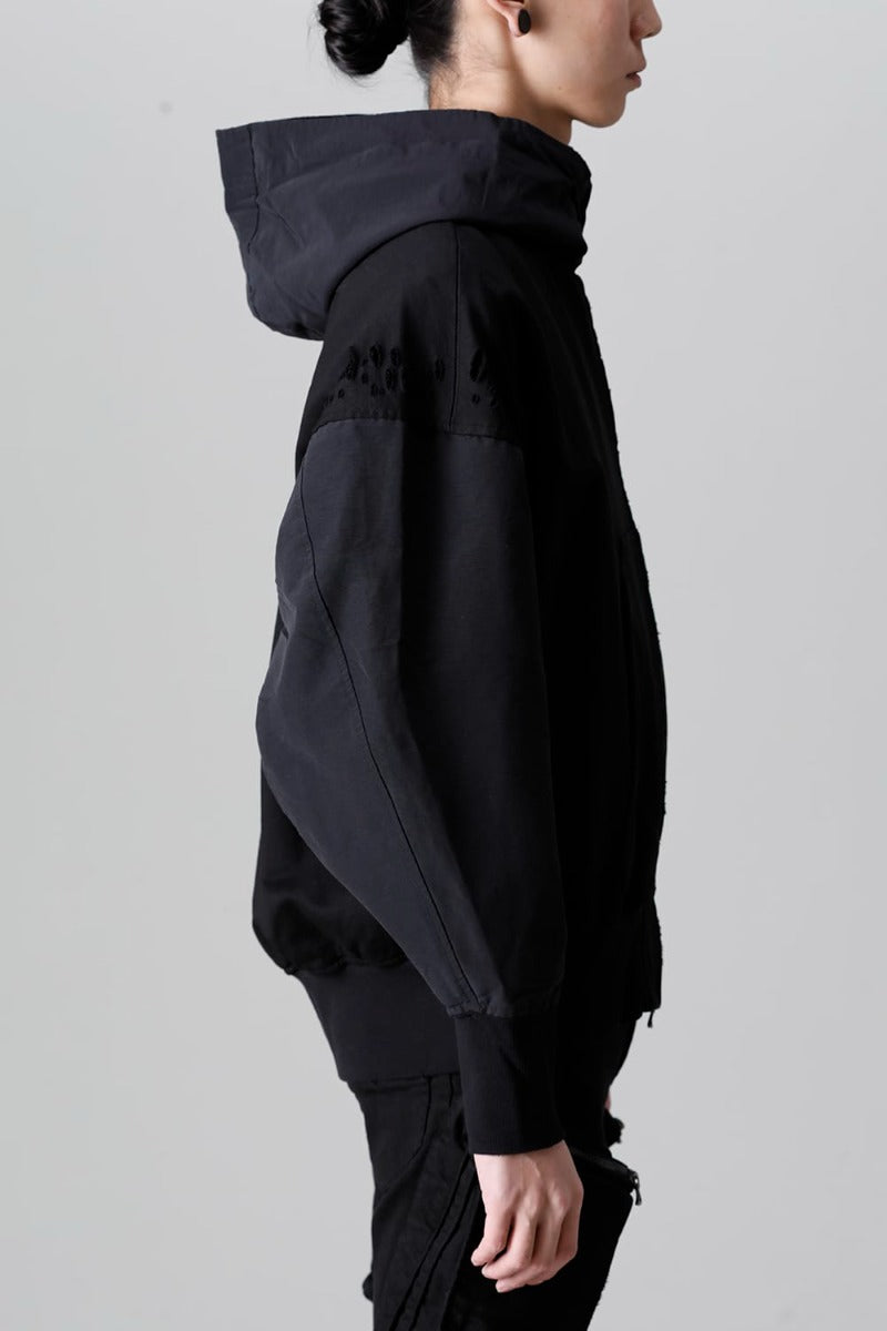 Cotton Sweat Damaged Combo Hoodie Black