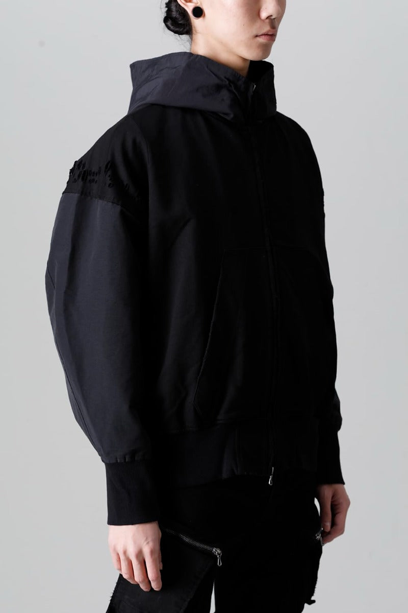 Cotton Sweat Damaged Combo Hoodie Black