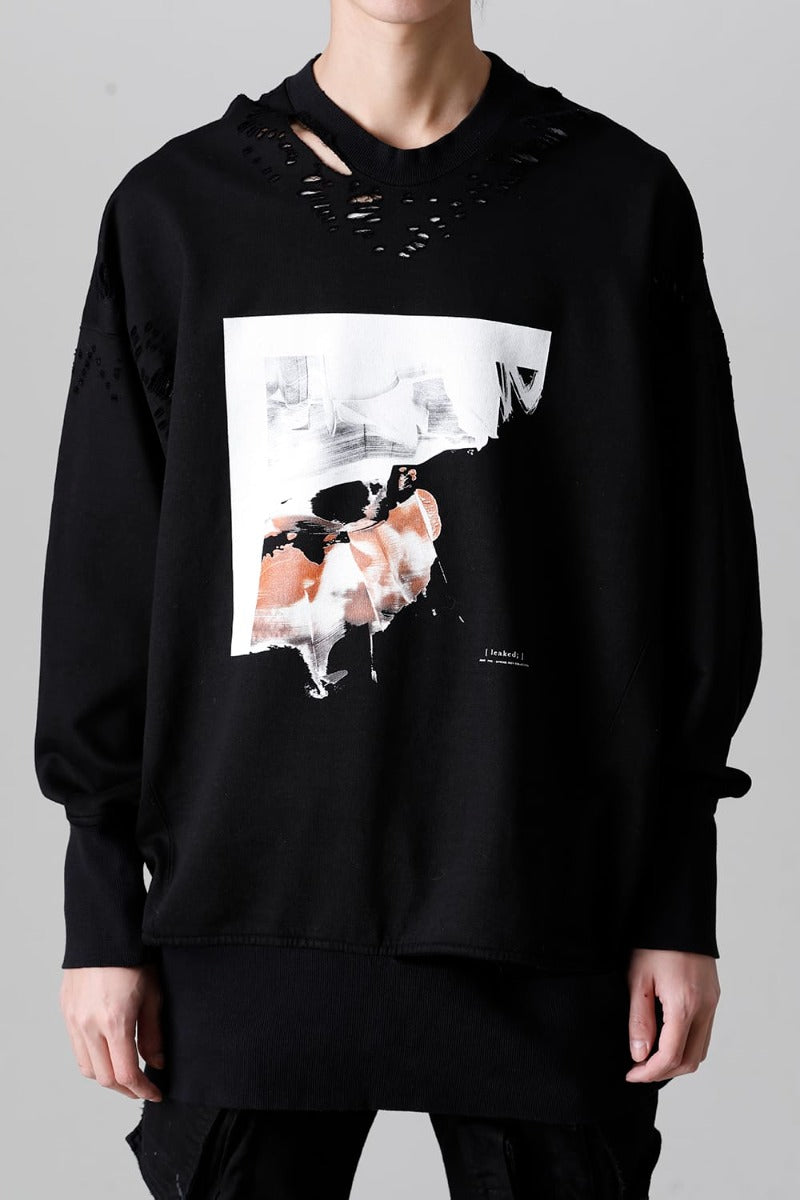 Cotton Sweat Damaged Pullover Black