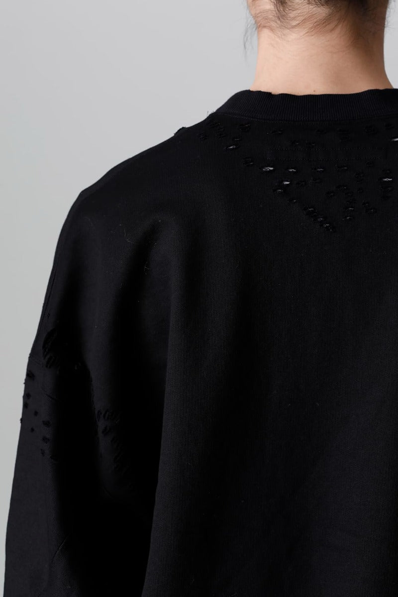 Cotton Sweat Damaged Pullover Black